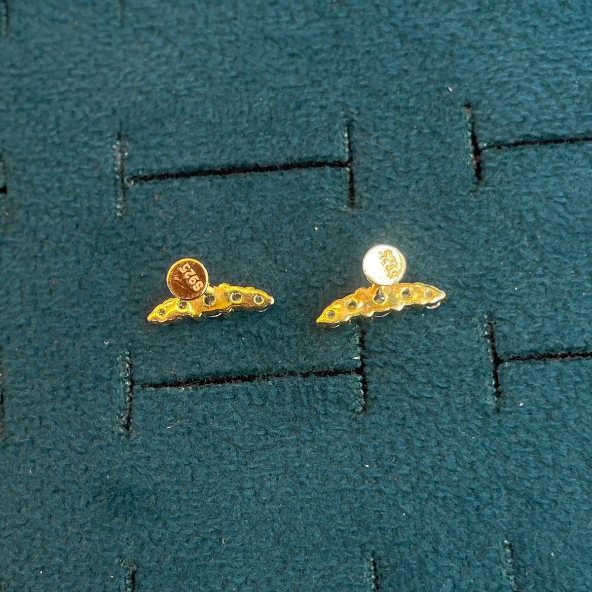 92.5 Silver Gold-Toned Clear Stone Curve Studs Pair