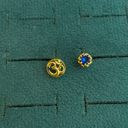 92.5 Silver Gold Plated Om Reversible Stud Single Piece