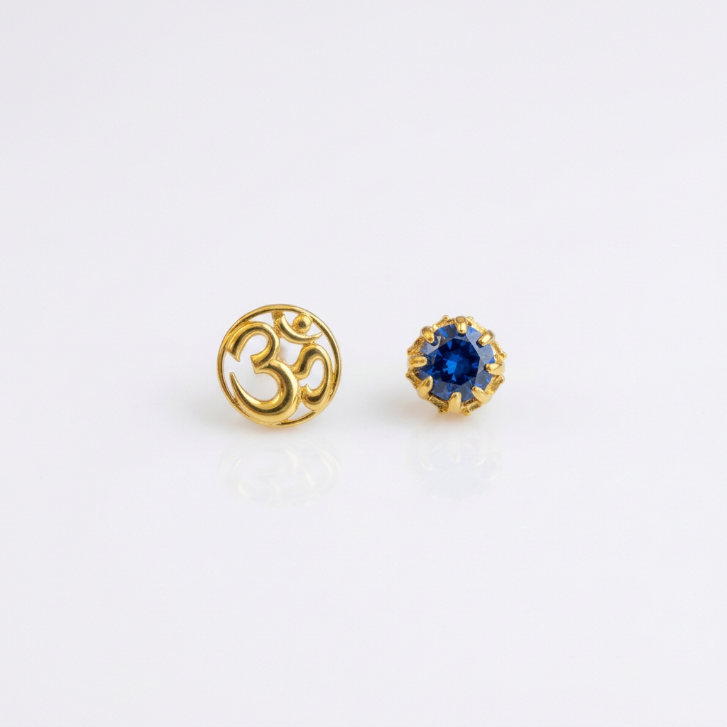 92.5 Silver Gold Plated Om Reversible Stud Single Piece