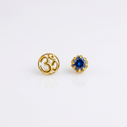 92.5 Silver Gold Plated Om Reversible Stud Single Piece