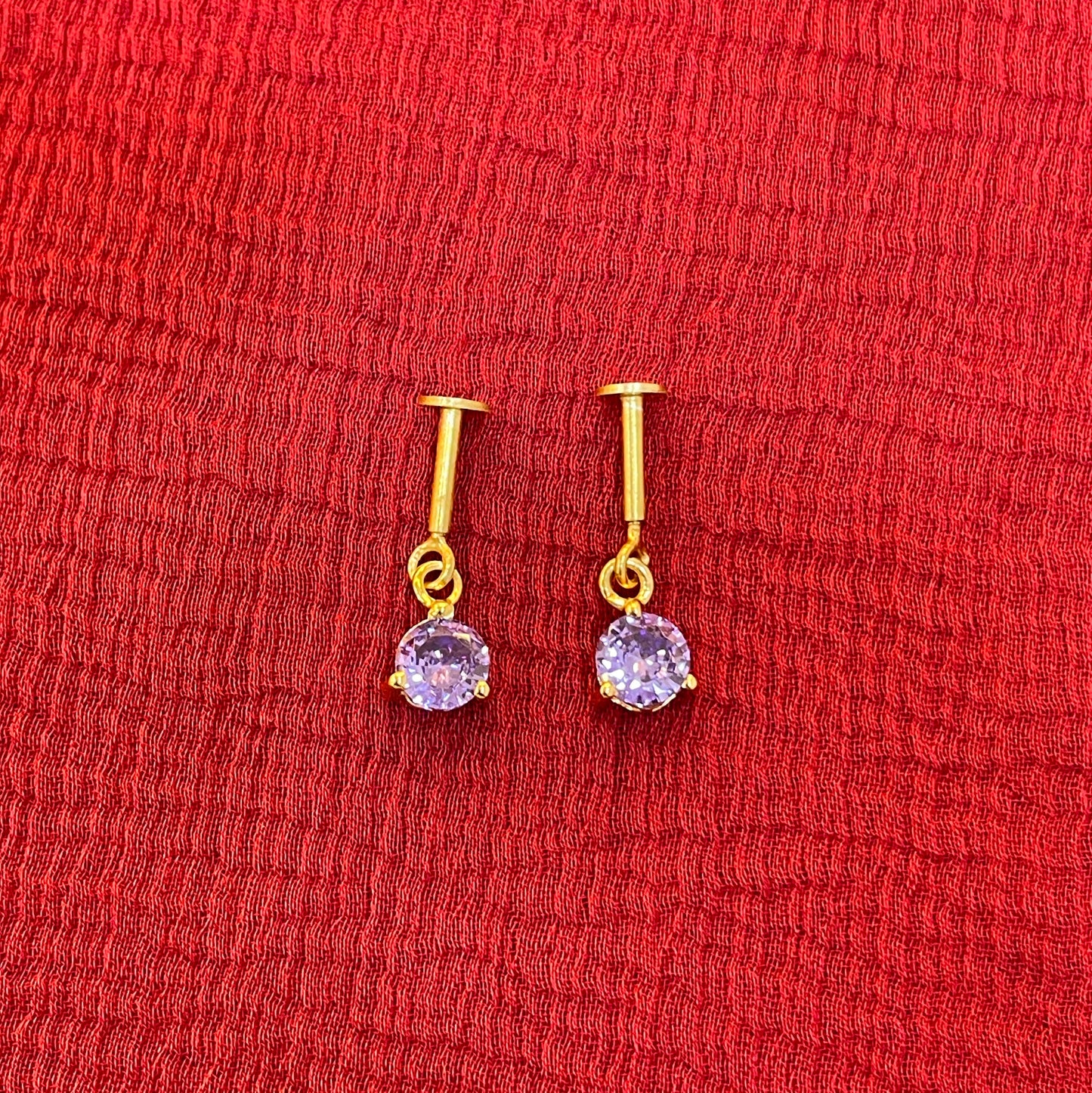 925 Silver Gold Plated Purple Dangler Bugadi Pair