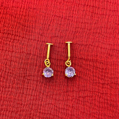 925 Silver Gold Plated Purple Dangler Bugadi Pair
