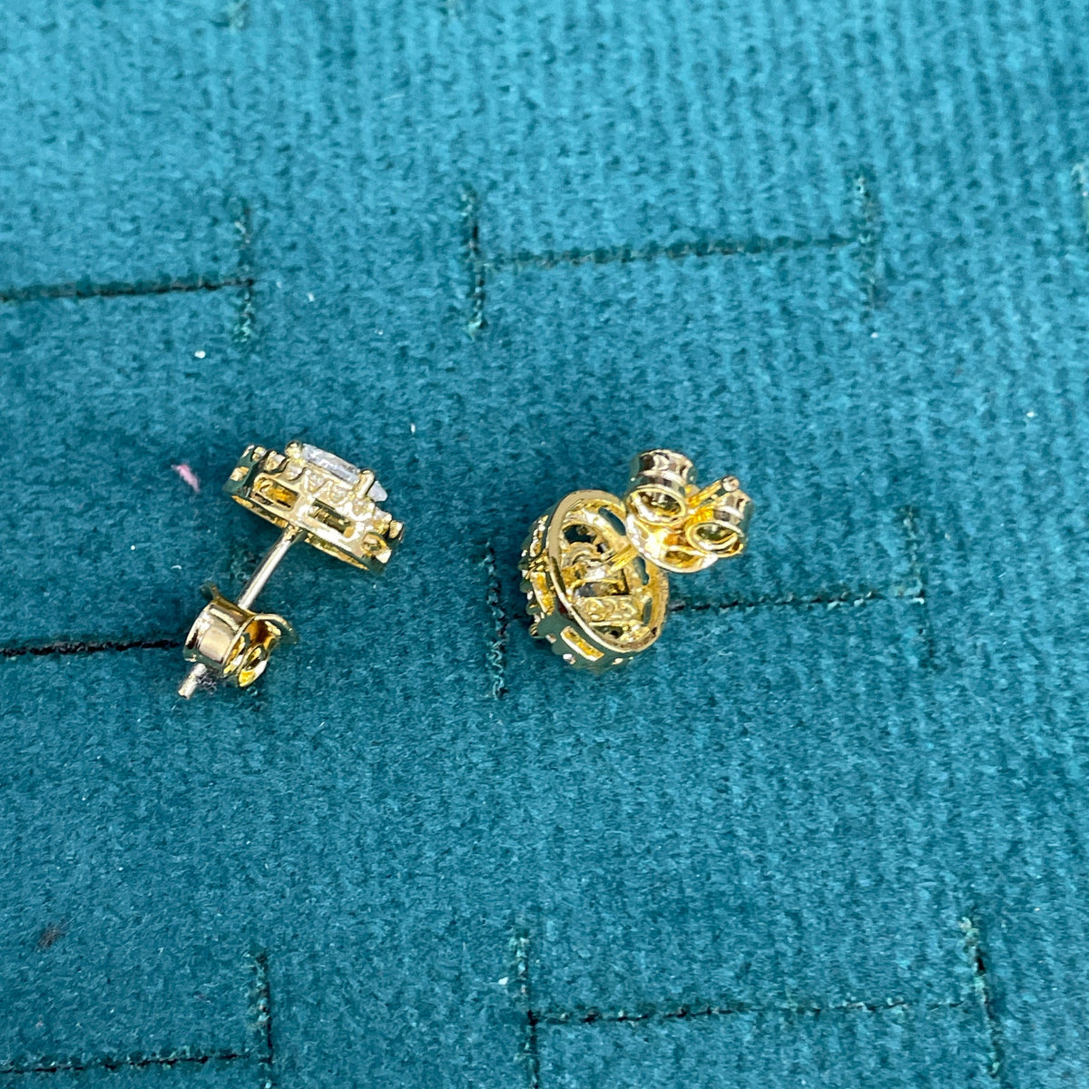 92.5 Sterling Silver Gold Plated Oval White CZ Solitaire & Pave Halo Stud Earrings for Women