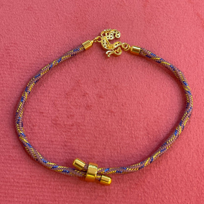 925 Silver Om Rakhi for Brother | Gold Plated CZ Om Charm on Grey Blue Thread