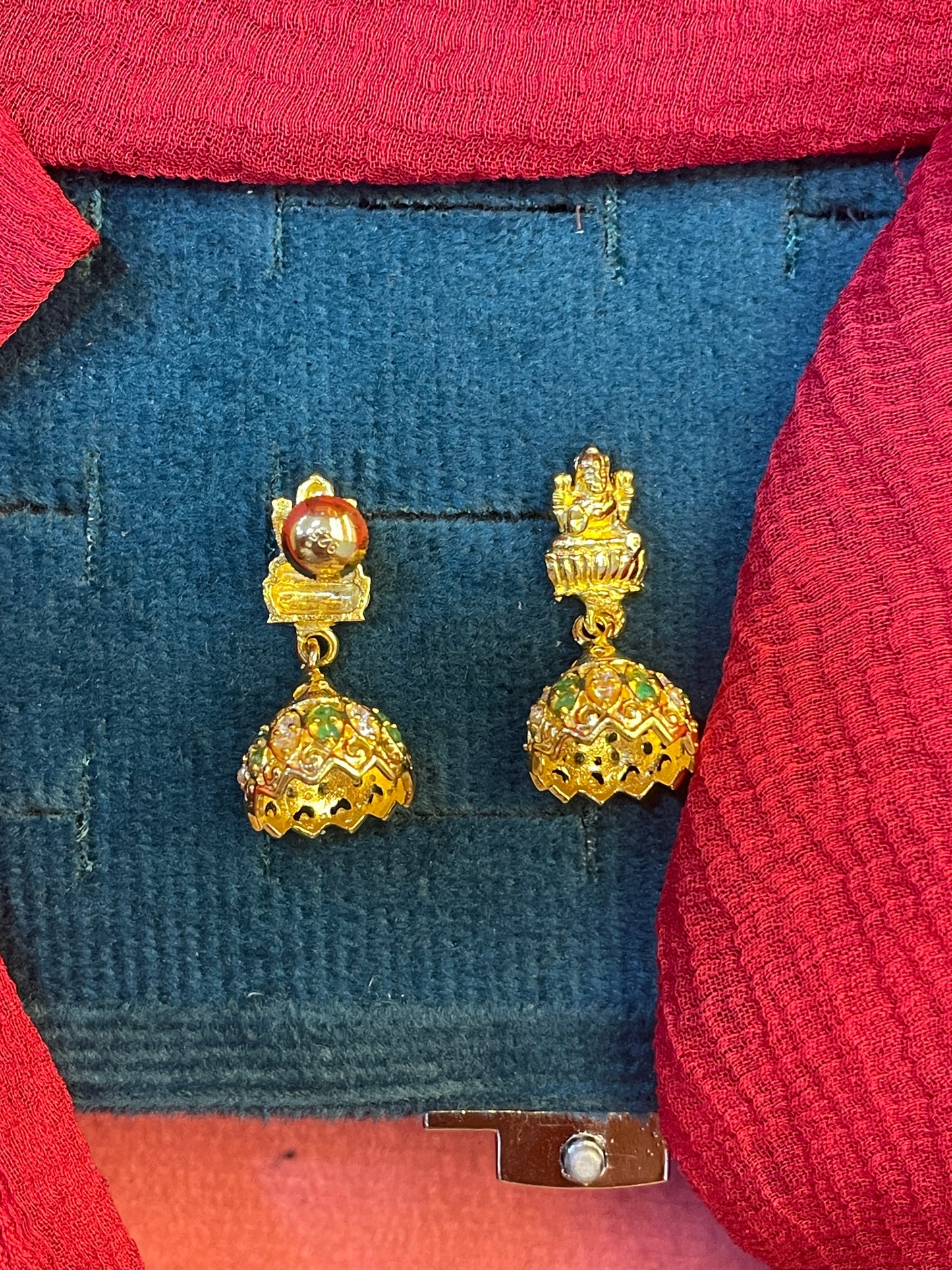 92.5 silver gold plated Lakshmi Devi jhumkas