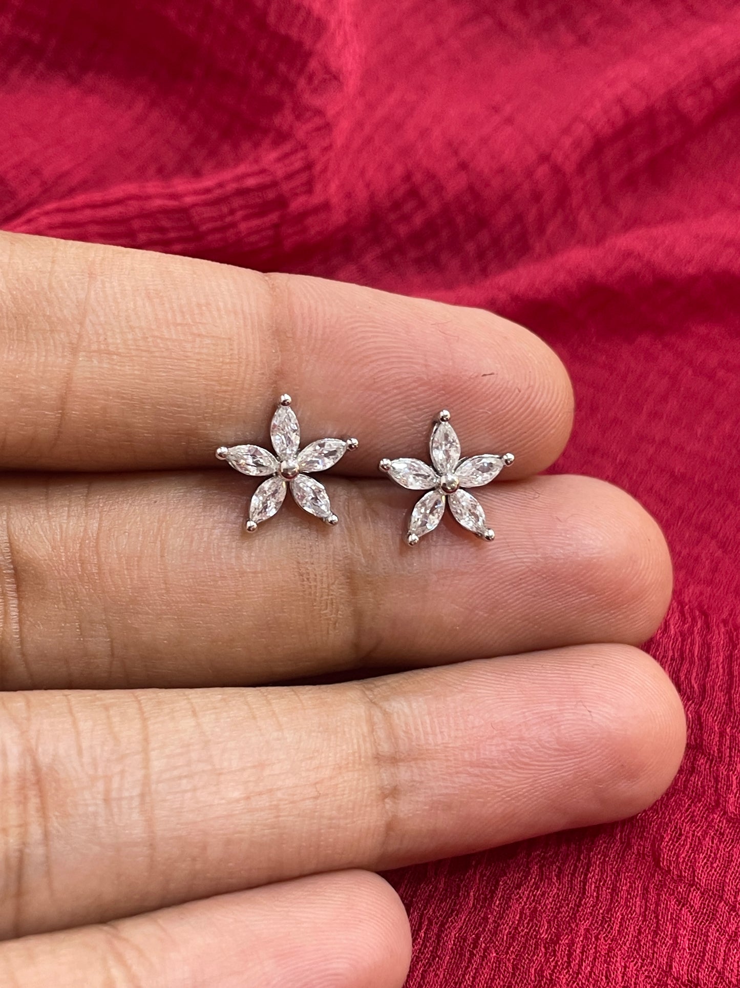 92.5 Silver Star White Stone Earrings for Women | Celestial Sparkle Design | Elegant Jewellery