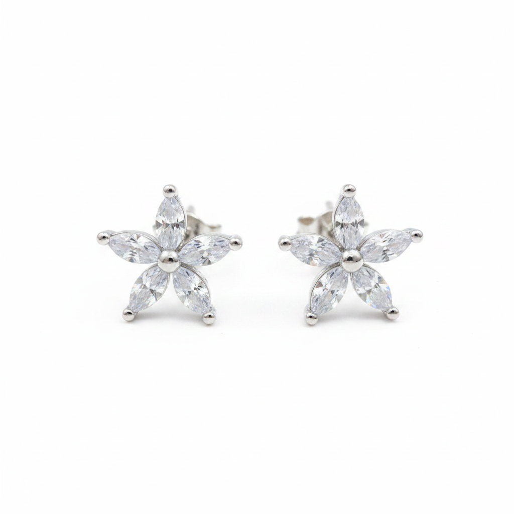 92.5 Silver Star White Stone Earrings for Women | Celestial Sparkle Design | Elegant Jewellery
