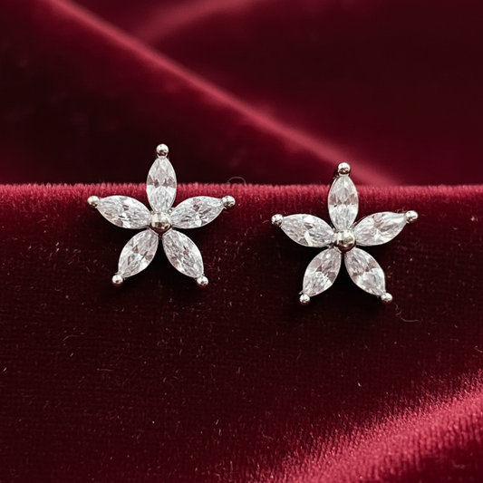 92.5 Silver Star White Stone Earrings for Women | Celestial Sparkle Design | Elegant Jewellery