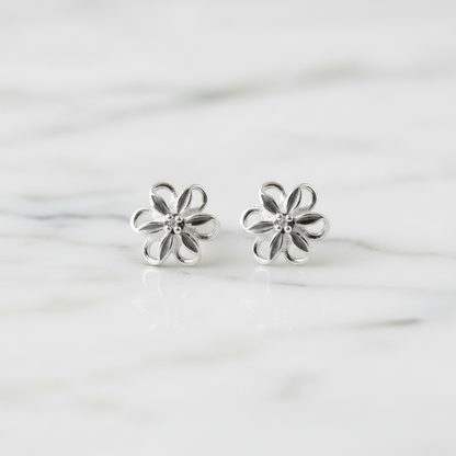 92.5 Silver Minimal Flower Stud Earrings for Women | Delicate Floral Design | Elegant Jewellery