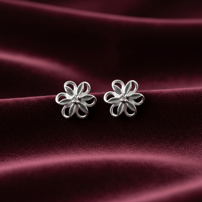 92.5 Silver Minimal Flower Stud Earrings for Women | Delicate Floral Design | Elegant Jewellery