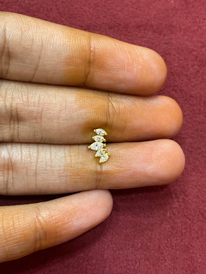 92.5 Silver Gold Plated Five Leaves Second Studs | Stylish Nature Design | Elegant Jewellery