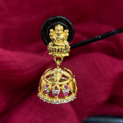 92.5 Sterling Silver Gold Plated Lakshmi Devi Ruby & White CZ Jhumka Earrings for Women