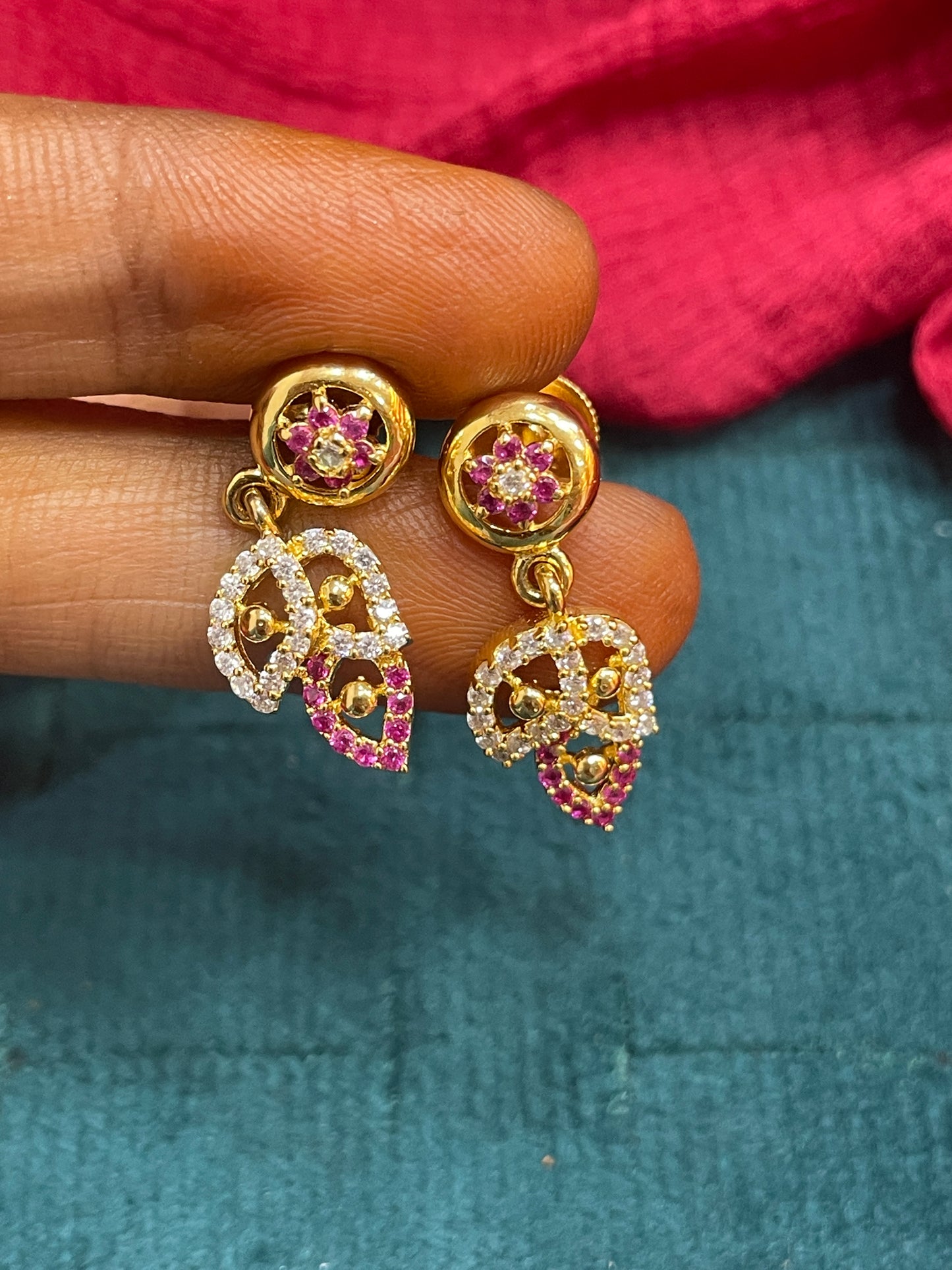 92.5 Silver Gold Plated Leaf Dangler Earrings