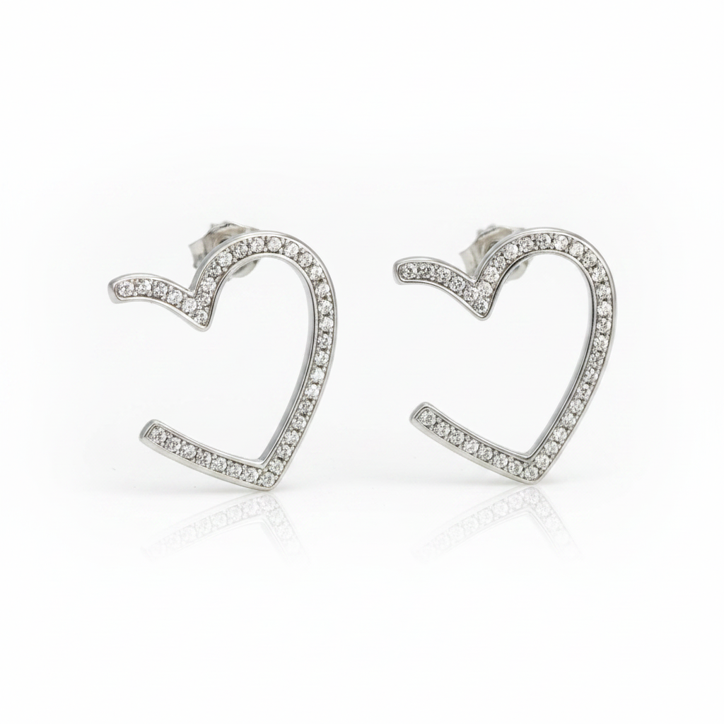 92.5 Silver Heart Shape Earrings | Romantic Elegant Design | Jewellery pair