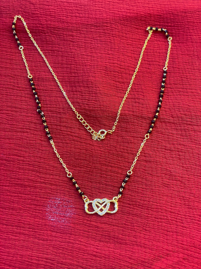 92.5 Silver Gold Plated Heart Infinty black beads chain - 19 inches