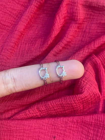 92.5 Silver Hello Kitty Toe Rings for Women & Girls | Cute Cartoon Design | Adjustable Jewellery