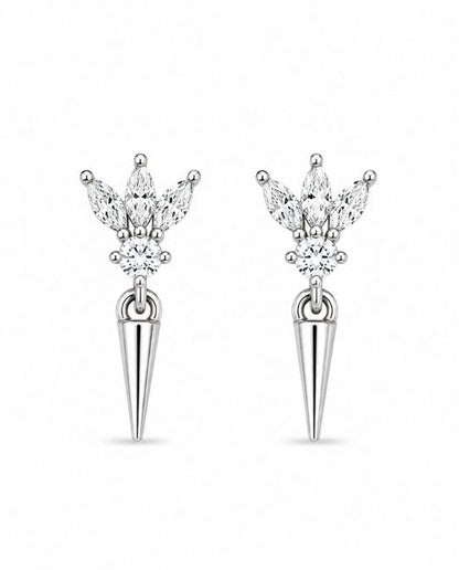 92.5 Sterling Silver Triple Marquise & Round White CZ Fan Stud with Cone Spike Drop Earrings for Women