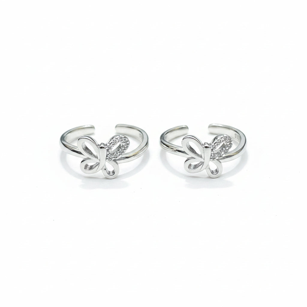 92.5 Sterling Silver CZ Butterfly Open Toe Rings