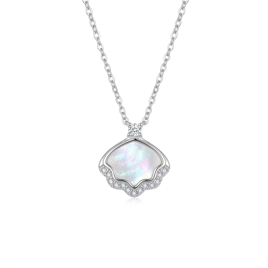 925 Silver Scalloped MOP Pendant Chain for Women