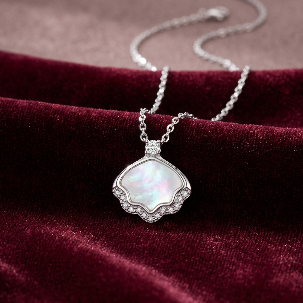 925 Silver Scalloped MOP Pendant Chain for Women