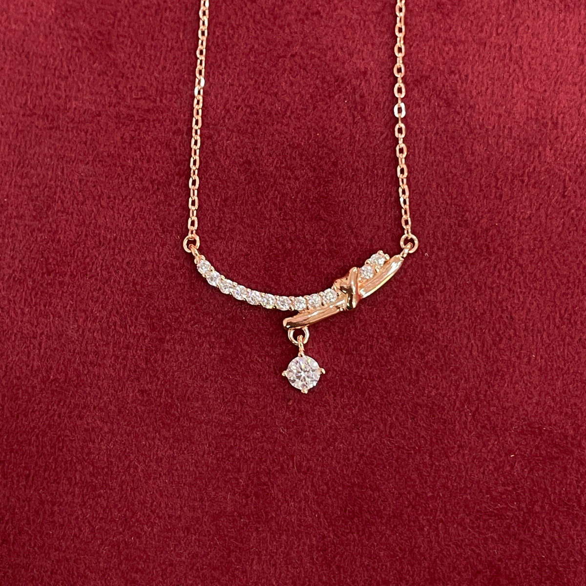 92.5 Silver Rose Gold Plated White CZ Drop Necklace for Women