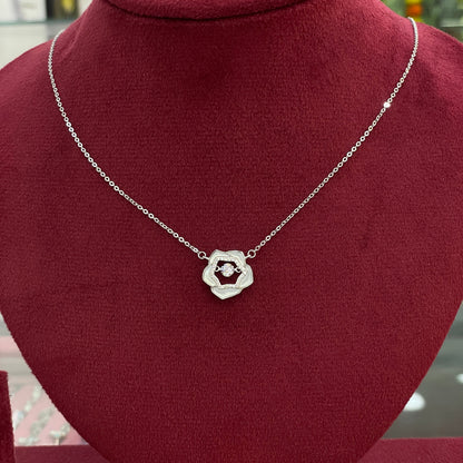 92.5 Silver MOP Rose & Solitaire CZ Pendant Necklace for Women