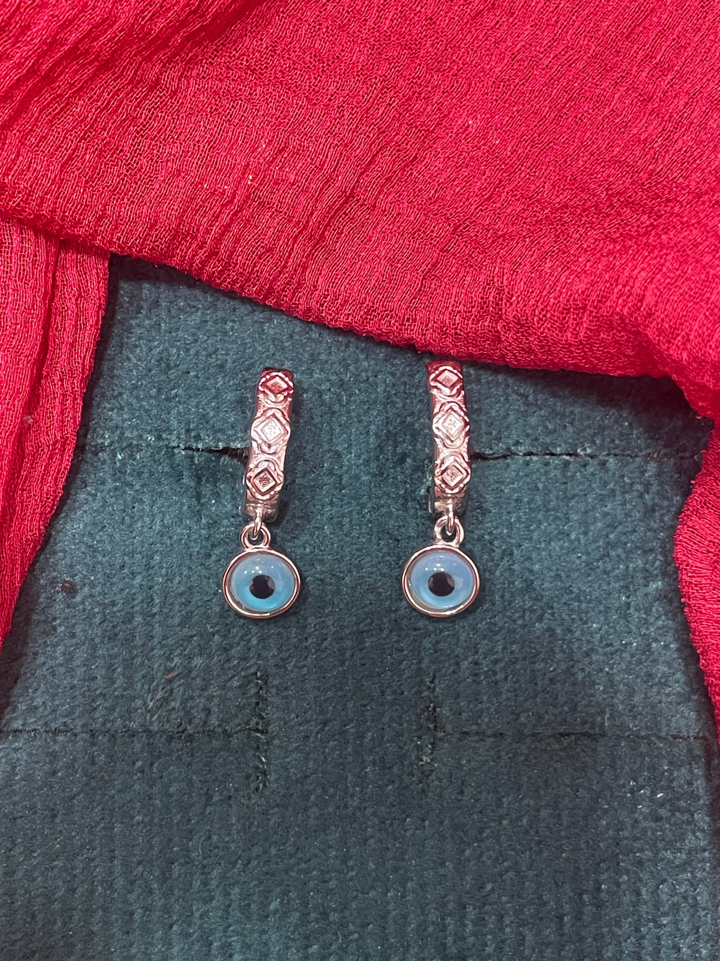 92.5 silver stylish evil eye bali earrings