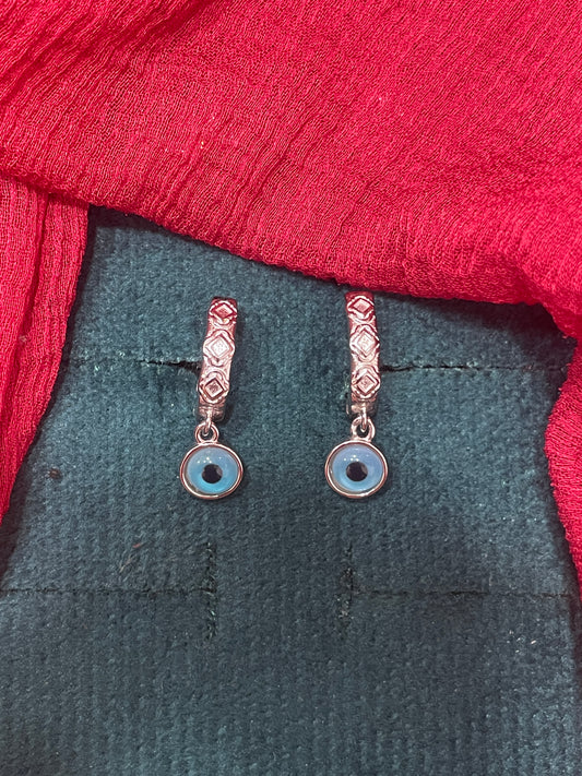 92.5 silver stylish evil eye bali earrings
