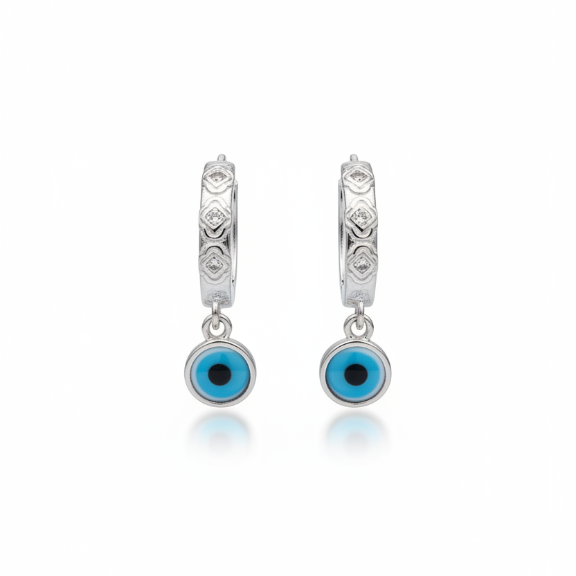 92.5 silver stylish evil eye bali earrings