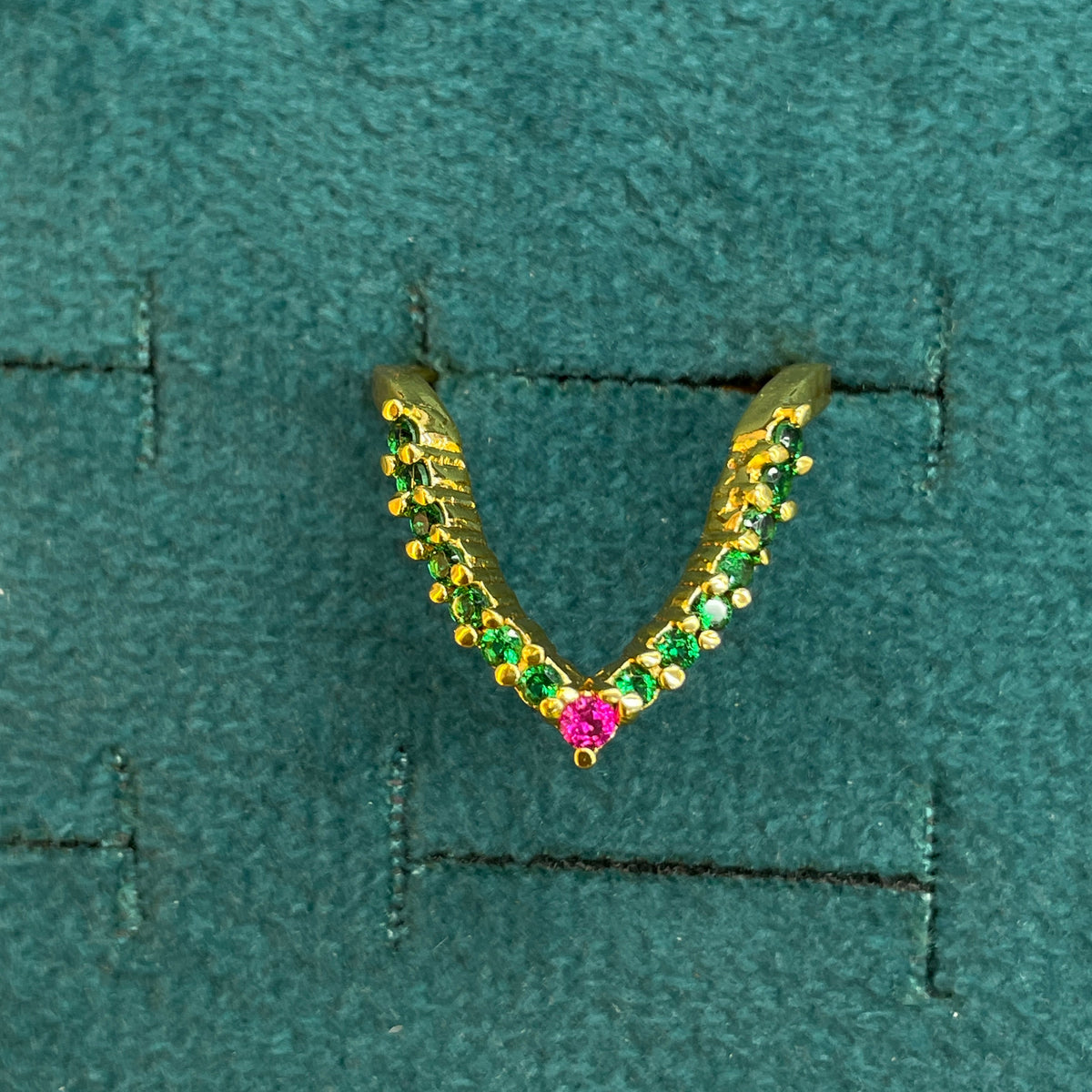 92.5 Silver Gold Plated Green & Pink CZ Chevron Ring for Women