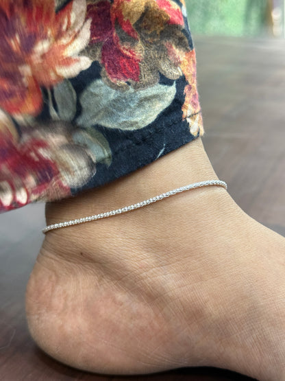 92.5 Silver Italian Chain Anklet 10.5 Inches | Stylish Sleek Design | Elegant Fashion Jewellery