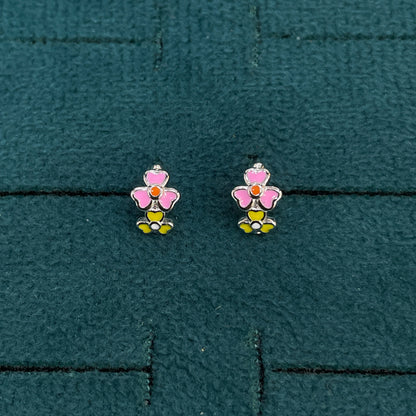 92.5 Silver Enamel Floral Huggie Hoop Earrings for Girls