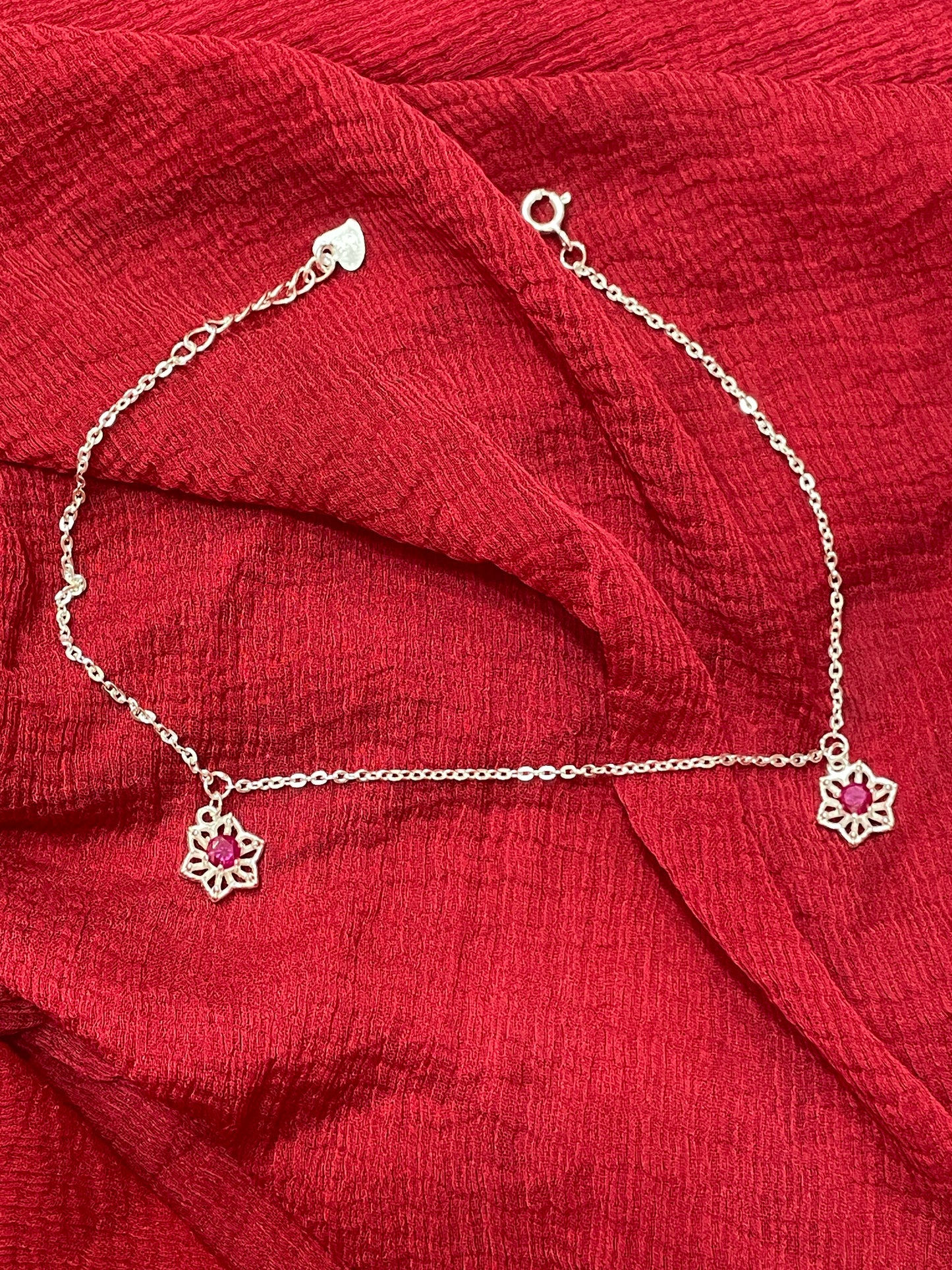 92.5 Silver Pink Flower Anklets | Premium Stylish Floral Design | Jewellery