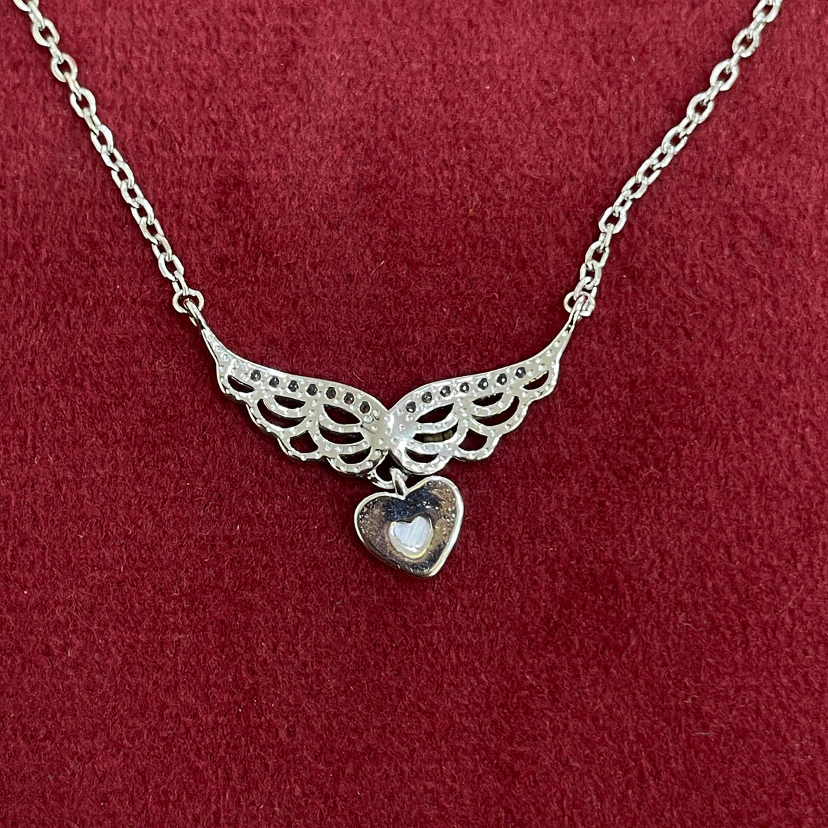 92.5 Silver White CZ Winged Heart Chain for Women