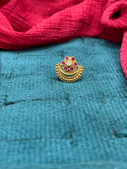 925 Silver Gold Plated Ruby Flower Temple Nosepin