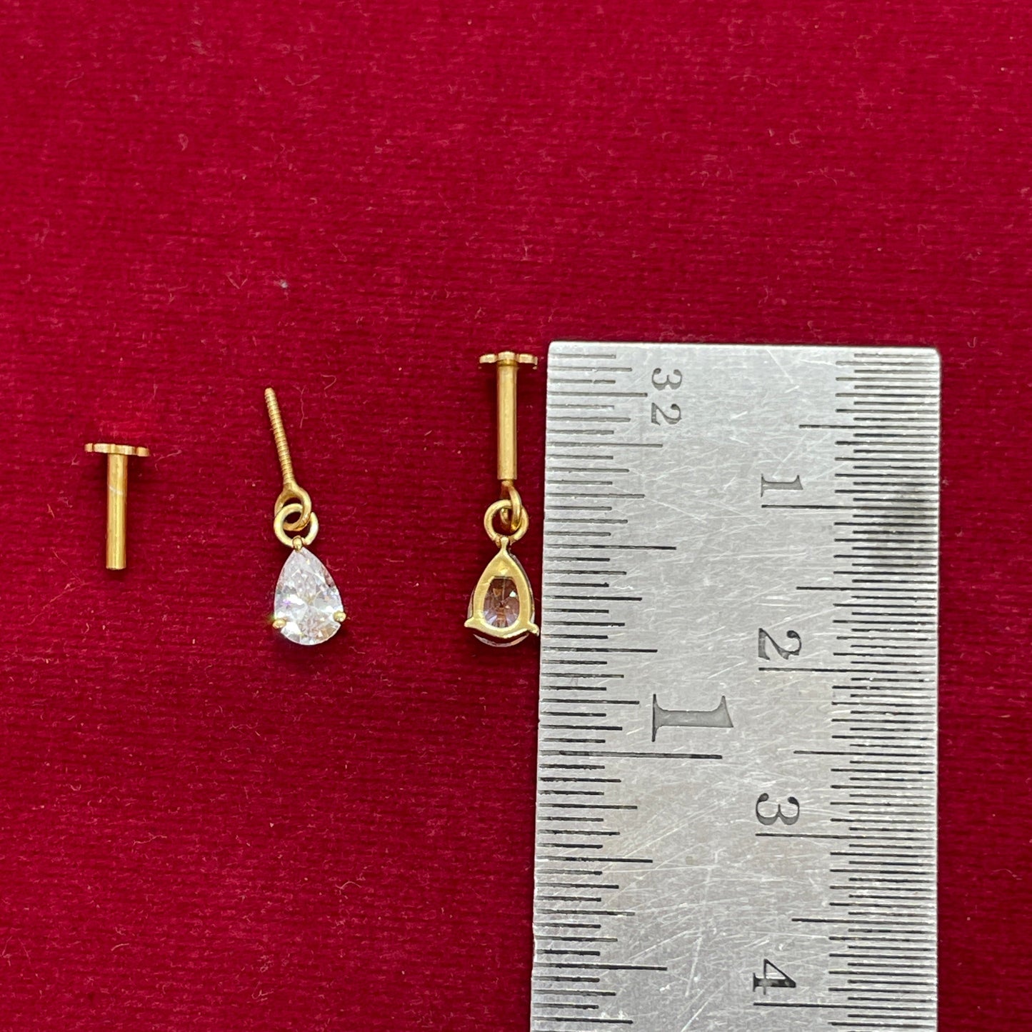 92.5 Silver Gold-Plated Bugadi for Women | White Pear-Cut CZ Dangle on Bar Stud | Helix Earring pair