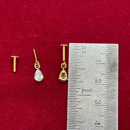 92.5 Silver Gold-Plated Bugadi for Women | White Pear-Cut CZ Dangle on Bar Stud | Helix Earring pair
