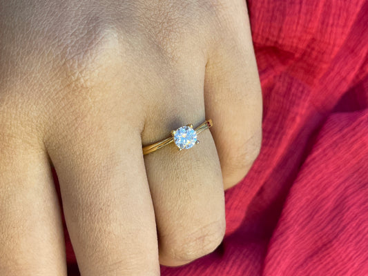 92.5 Silver Gold Plated Minimal White Stone Ring for Women Size 13 | Elegant Jewellery