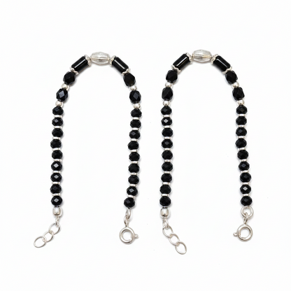 Silver Nazariya Black Bead Anklet for Kids | Set of 2 with Oval Silver Charm