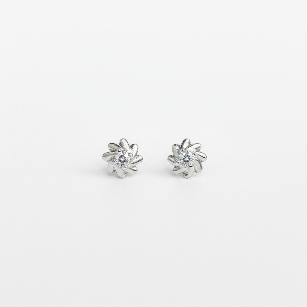 92.5 Sterling Silver Solitaire CZ Sunflower Prong Stud Earrings for Women pair
