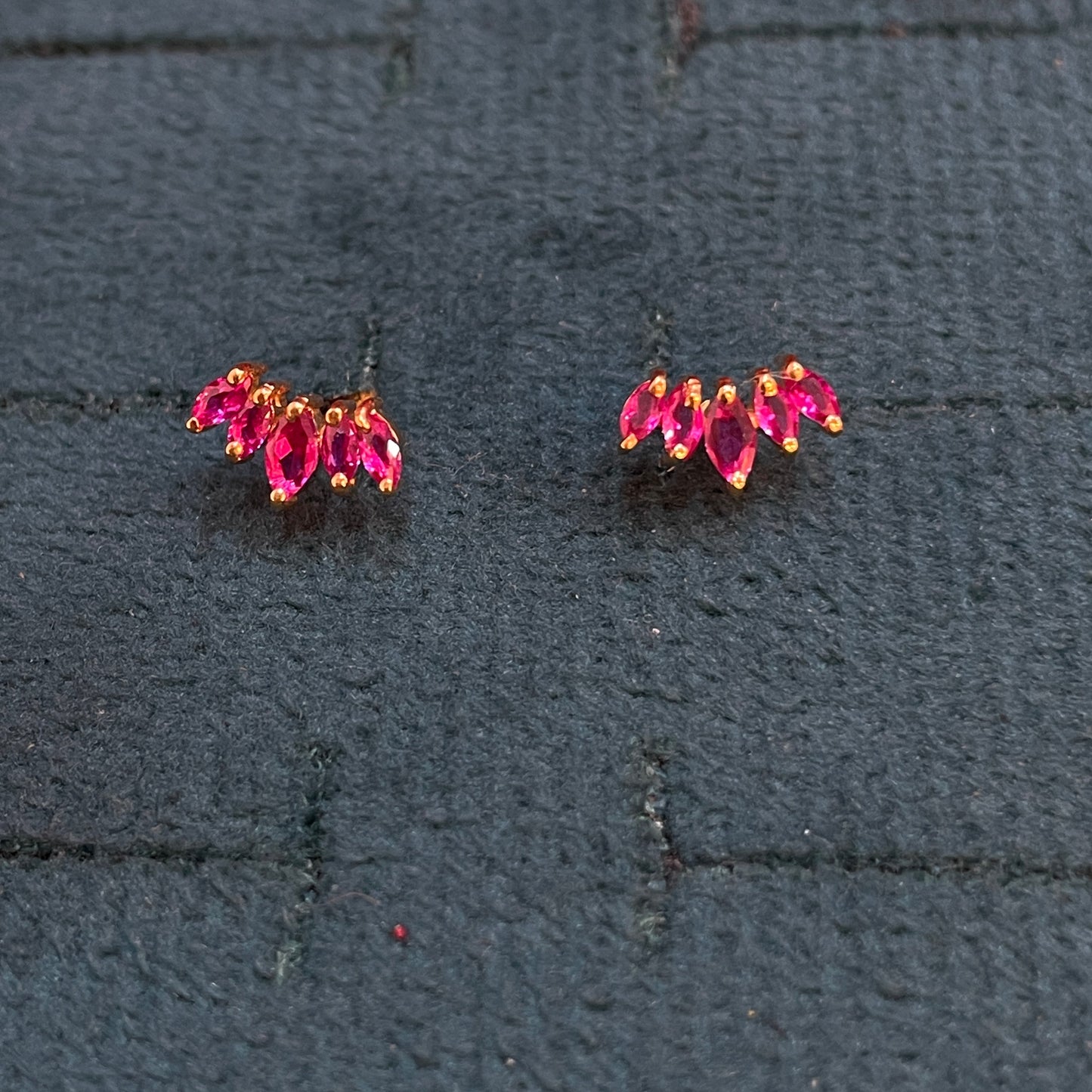 925 Sterling Silver Gold Plated Ruby 5 Leaf Stud Earrings for Women | Floral Design
