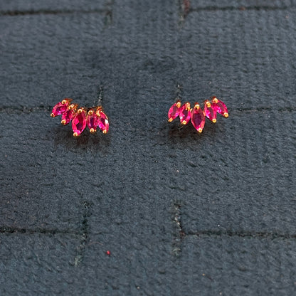 925 Sterling Silver Gold Plated Ruby 5 Leaf Stud Earrings for Women | Floral Design