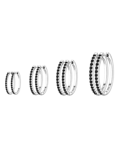 92.5 Silver Hoops with Black Stones - Pair
