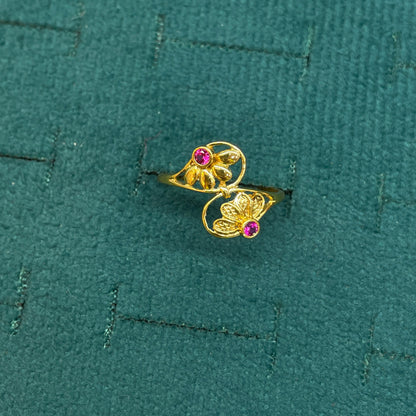 92.5 Silver Gold Plated Pink CZ Floral Ring for Women
