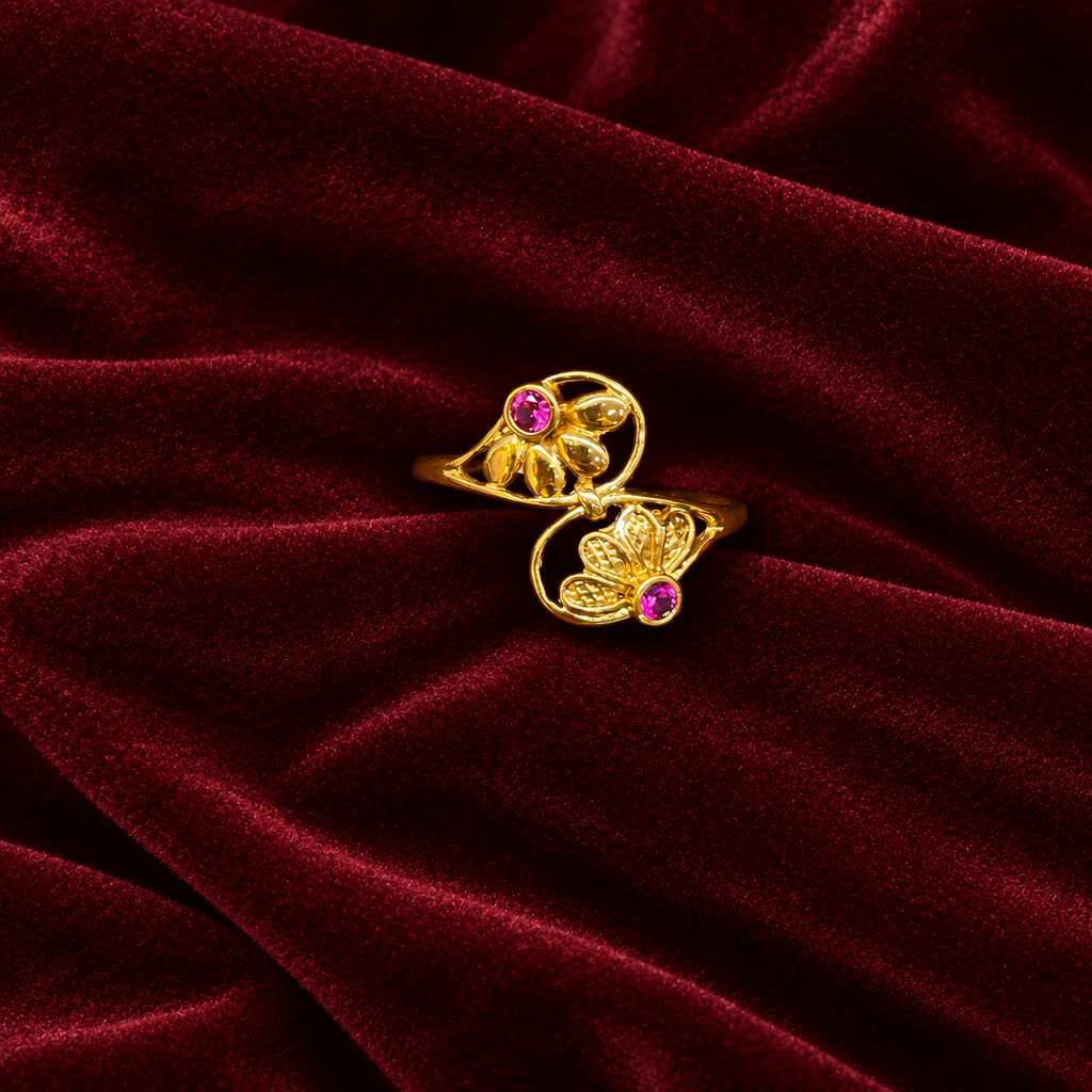 92.5 Silver Gold Plated Pink CZ Floral Ring for Women