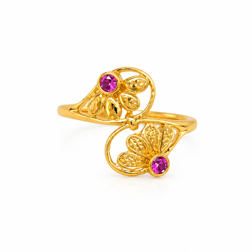92.5 Silver Gold Plated Pink CZ Floral Ring for Women