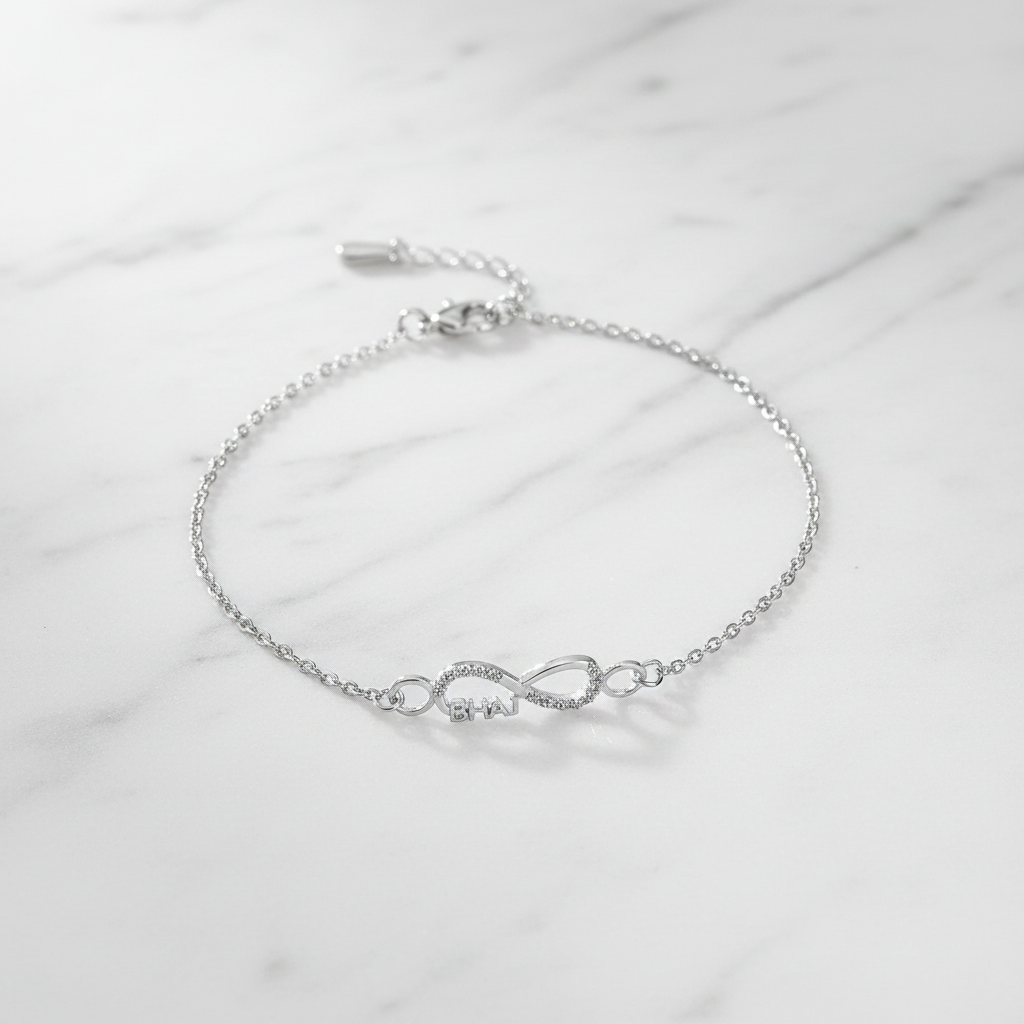 925 Sterling Silver Bhai Infinity Rakhi | CZ Stone Chain Rakhi for Raksha Bandhan