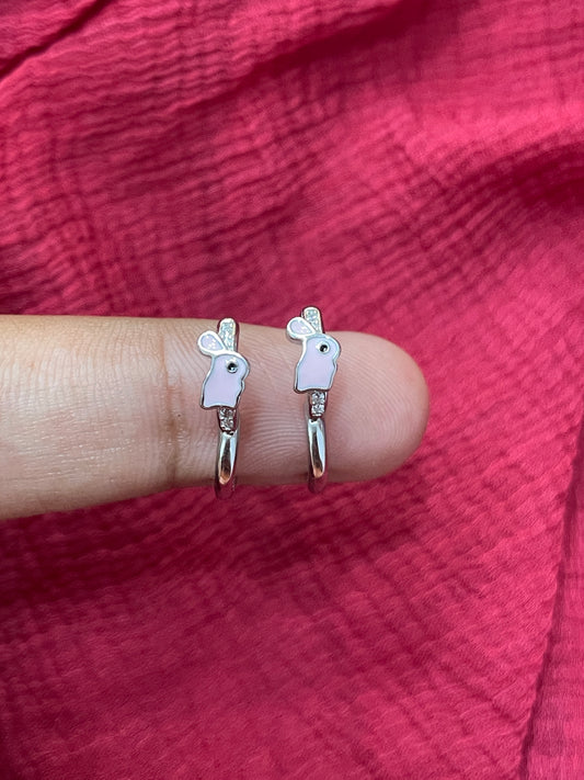 Silver Pink Rabbit Kids Bali Earrings