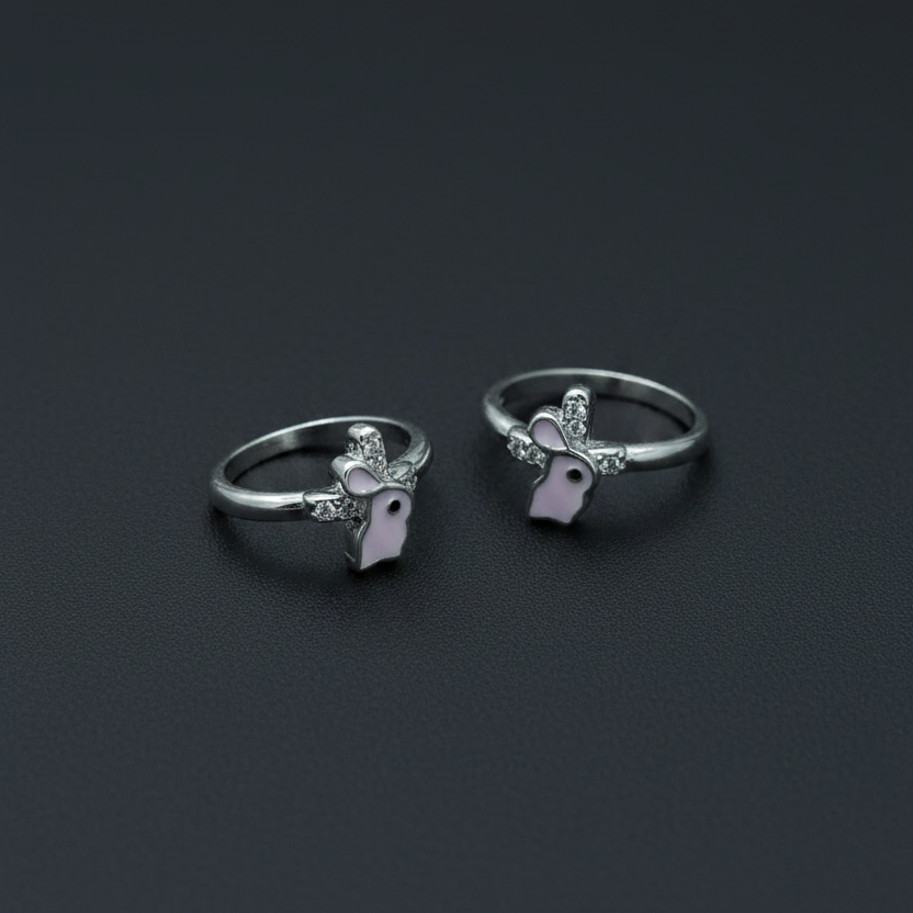 Silver Pink Rabbit Kids Bali Earrings