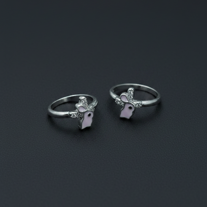 Silver Pink Rabbit Kids Bali Earrings